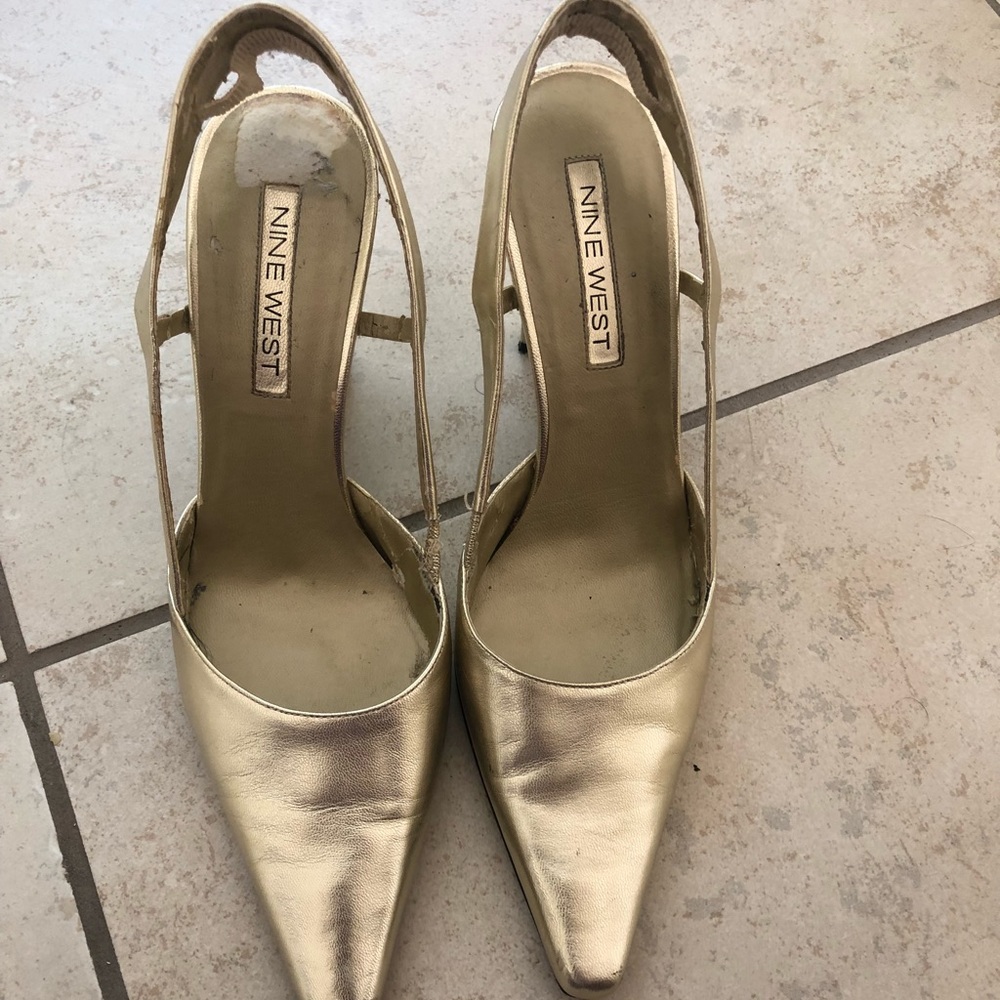 Nine West Gold Pointed Sling Back Heels